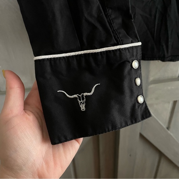 Cowgirl Tuff Pullover Button Up Black White Thick Stitch Rodeo western XL - Picture 10 of 10